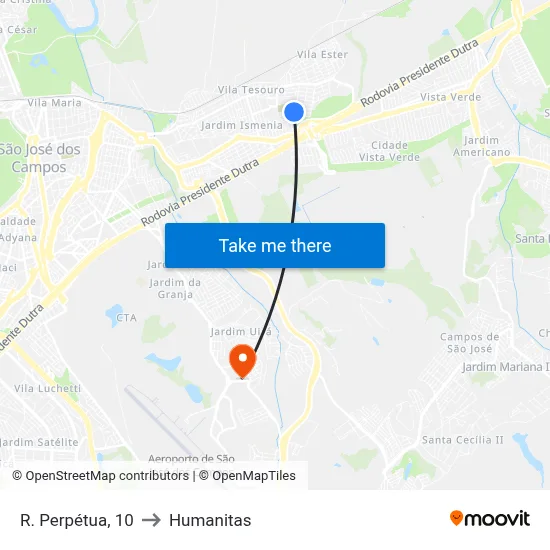 R. Perpétua, 10 to Humanitas map