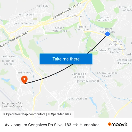 Av. Joaquim Gonçalves Da Silva, 183 to Humanitas map