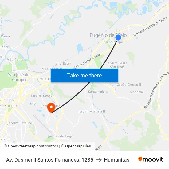 Av. Dusmenil Santos Fernandes, 1235 to Humanitas map