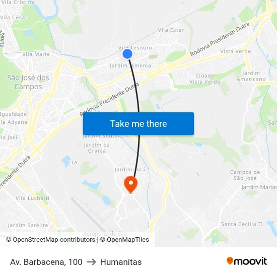 Av. Barbacena, 100 to Humanitas map