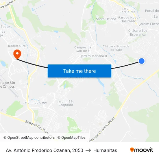 Av. Antônio Frederico Ozanan, 2050 to Humanitas map
