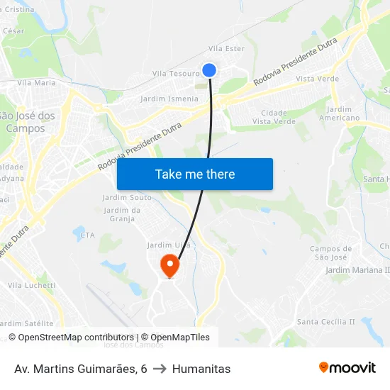 Av. Martins Guimarães, 6 to Humanitas map