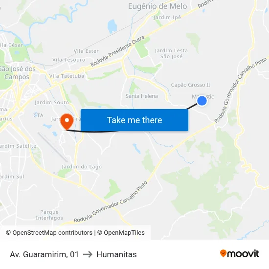 Av. Guaramirim, 01 to Humanitas map