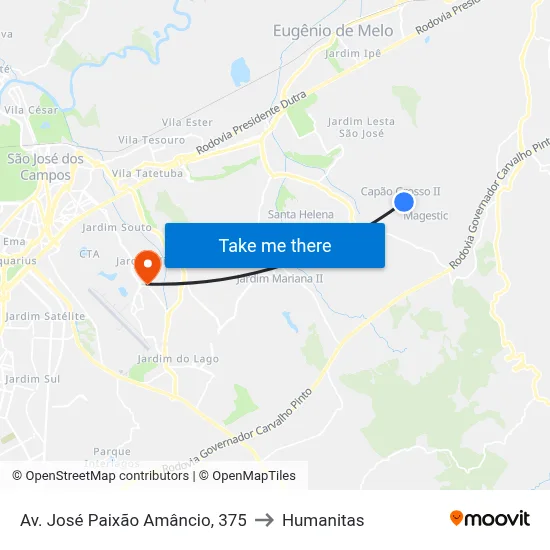 Av. José Paixão Amâncio, 375 to Humanitas map
