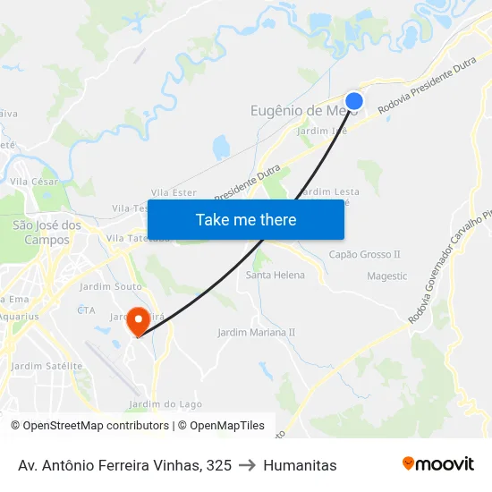 Av. Antônio Ferreira Vinhas, 325 to Humanitas map