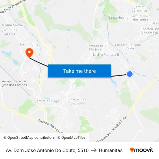 Av. Dom José Antônio Do Couto, 5510 to Humanitas map