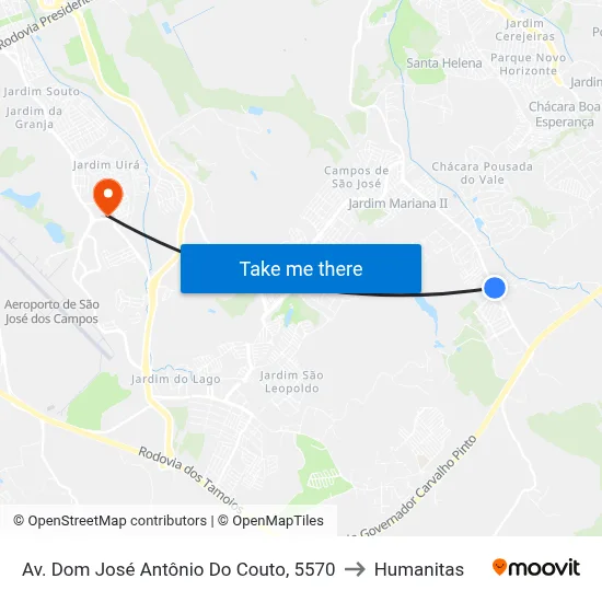 Av. Dom José Antônio Do Couto, 5570 to Humanitas map