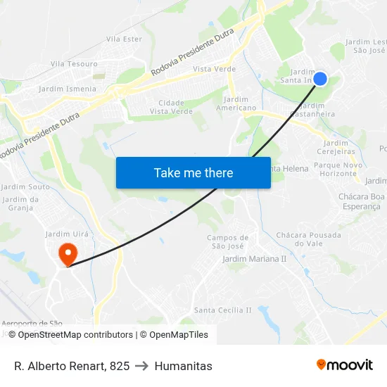 R. Alberto Renart, 825 to Humanitas map