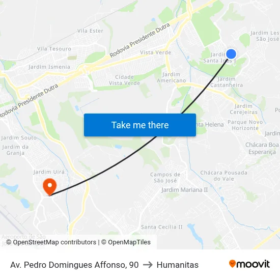 Av. Pedro Domingues Affonso, 90 to Humanitas map
