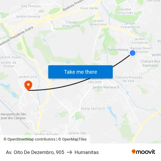 Av. Oito De Dezembro, 905 to Humanitas map