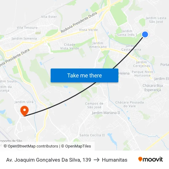 Av. Joaquim Gonçalves Da Silva, 139 to Humanitas map