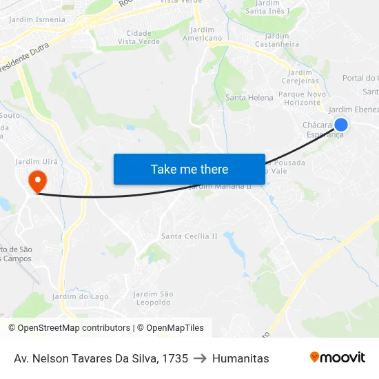 Av. Nelson Tavares Da Silva, 1735 to Humanitas map
