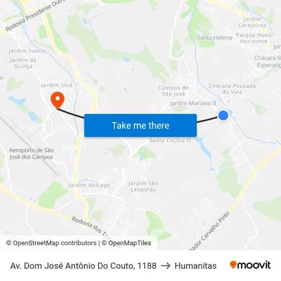 Av. Dom José Antônio Do Couto, 1188 to Humanitas map