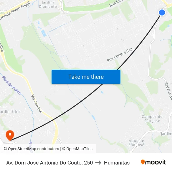 Av. Dom José Antônio Do Couto, 250 to Humanitas map