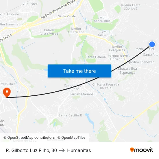 R. Gilberto Luz Filho, 30 to Humanitas map