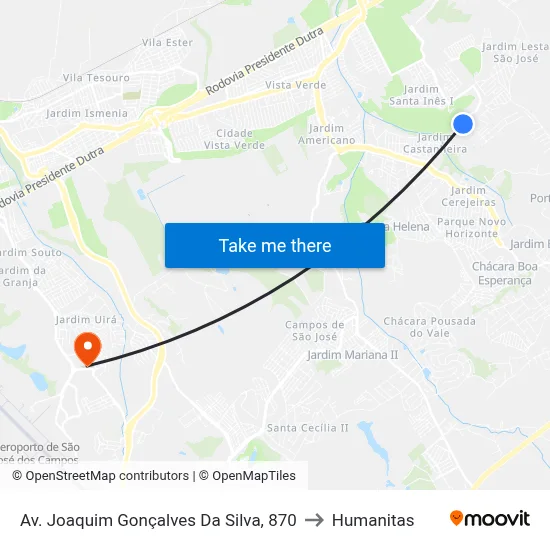 Av. Joaquim Gonçalves Da Silva, 870 to Humanitas map