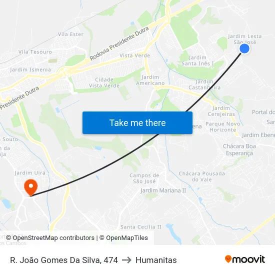 R. João Gomes Da Silva, 474 to Humanitas map