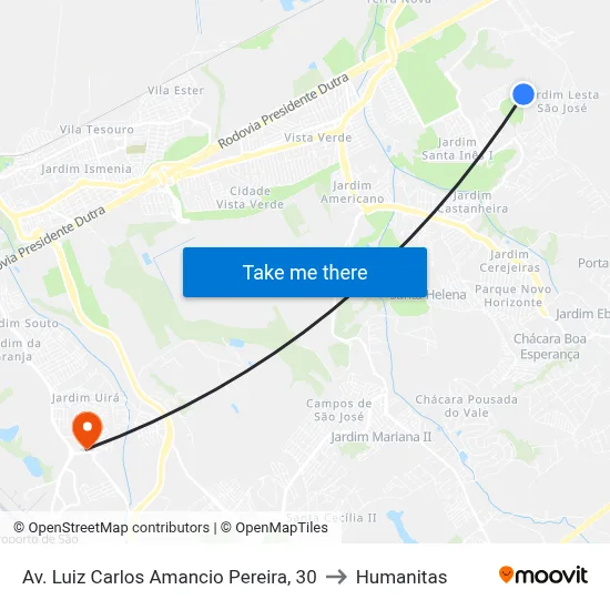 Av. Luiz Carlos Amancio Pereira, 30 to Humanitas map