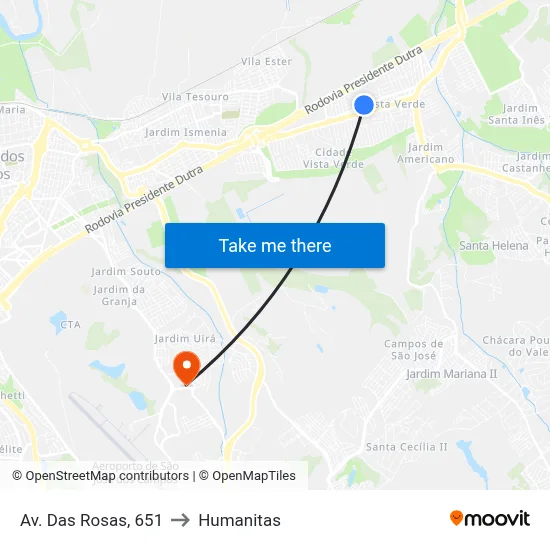 Av. Das Rosas, 651 to Humanitas map