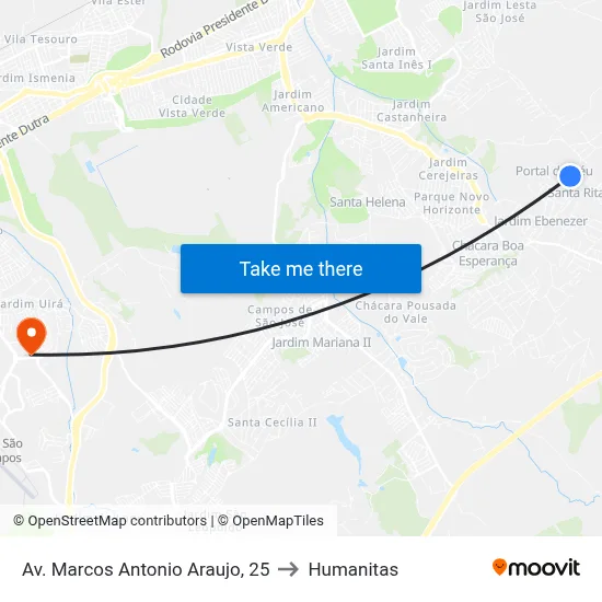 Av. Marcos Antonio Araujo, 25 to Humanitas map