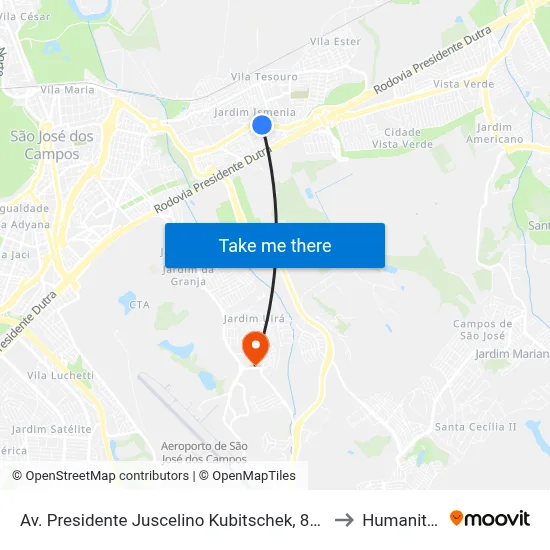 Av. Presidente Juscelino Kubitschek, 8108 to Humanitas map