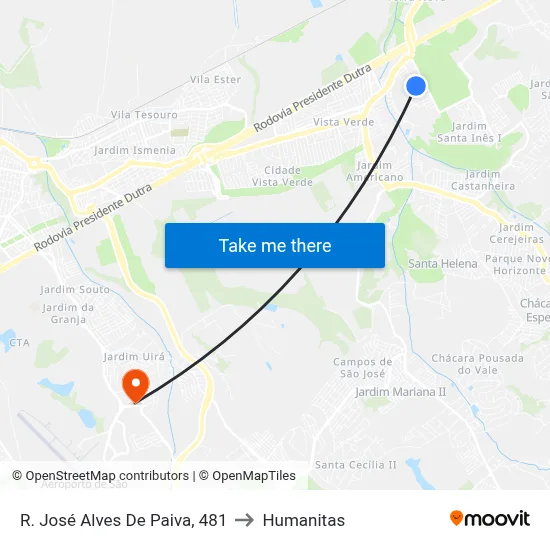 R. José Alves De Paiva, 481 to Humanitas map
