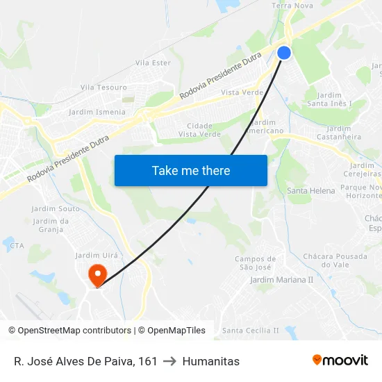 R. José Alves De Paiva, 161 to Humanitas map