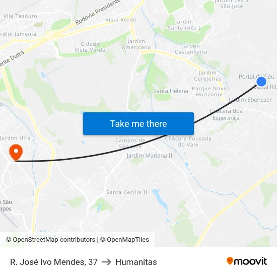 R. José Ivo Mendes, 37 to Humanitas map