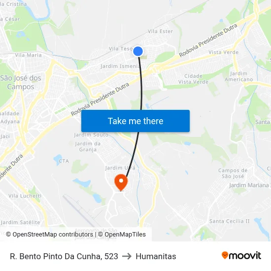 R. Bento Pinto Da Cunha, 523 to Humanitas map