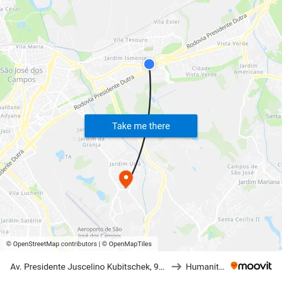 Av. Presidente Juscelino Kubitschek, 9250 to Humanitas map