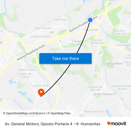 Av. General Motors, Oposto Portaria 4 to Humanitas map