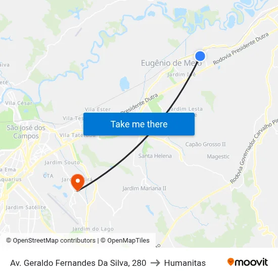 Av. Geraldo Fernandes Da Silva, 280 to Humanitas map