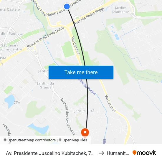 Av. Presidente Juscelino Kubitschek, 7380 to Humanitas map