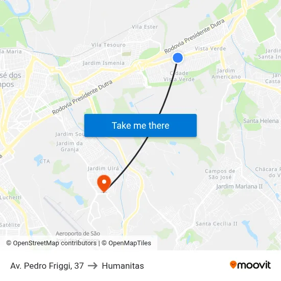 Av. Pedro Friggi, 37 to Humanitas map