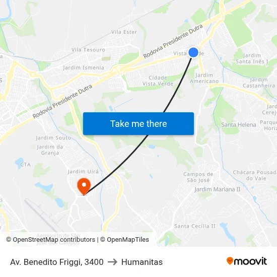 Av. Benedito Friggi, 3400 to Humanitas map