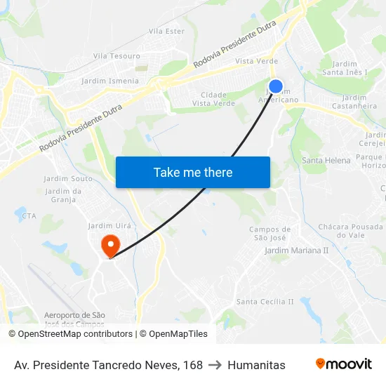 Av. Presidente Tancredo Neves, 168 to Humanitas map