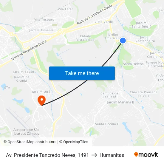 Av. Presidente Tancredo Neves, 1491 to Humanitas map