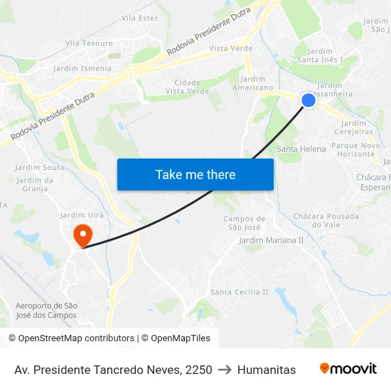 Av. Presidente Tancredo Neves, 2250 to Humanitas map