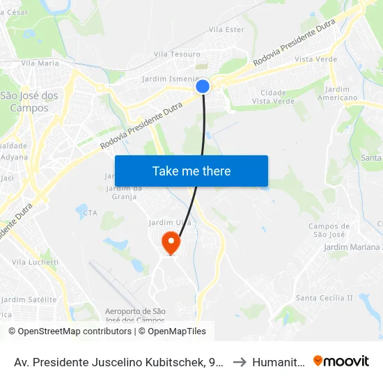 Av. Presidente Juscelino Kubitschek, 9250 to Humanitas map