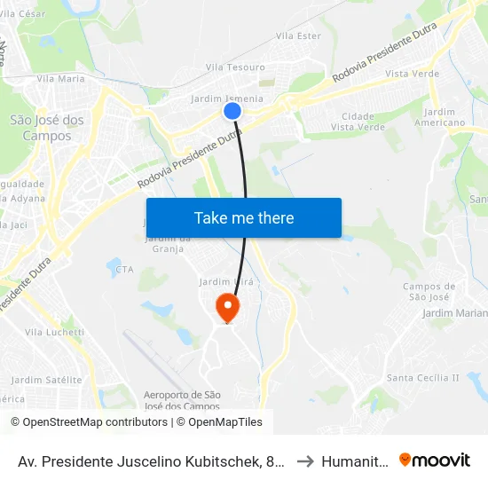 Av. Presidente Juscelino Kubitschek, 8088 to Humanitas map