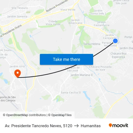 Av. Presidente Tancredo Neves, 5120 to Humanitas map