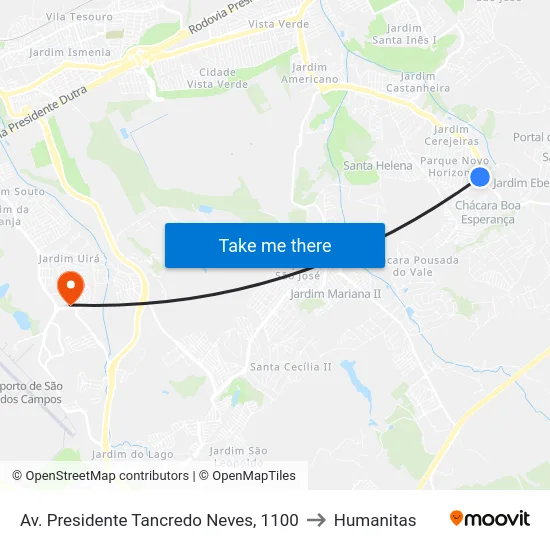 Av. Presidente Tancredo Neves, 1100 to Humanitas map