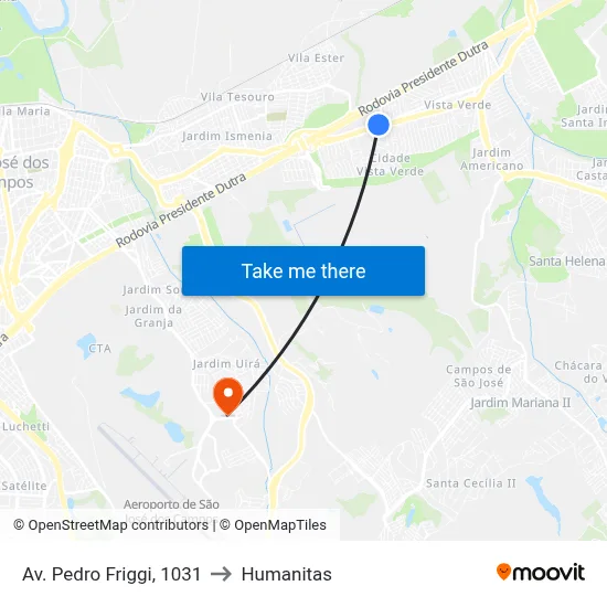 Av. Pedro Friggi, 1031 to Humanitas map