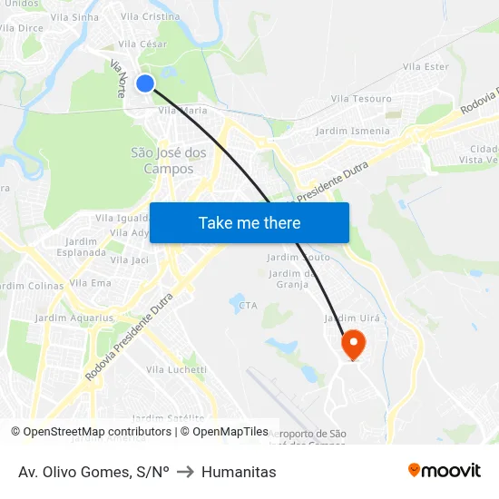 Av. Olivo Gomes, S/Nº to Humanitas map