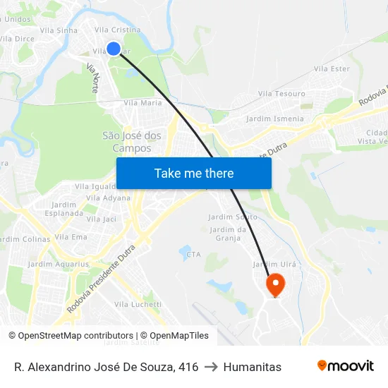 R. Alexandrino José De Souza, 416 to Humanitas map