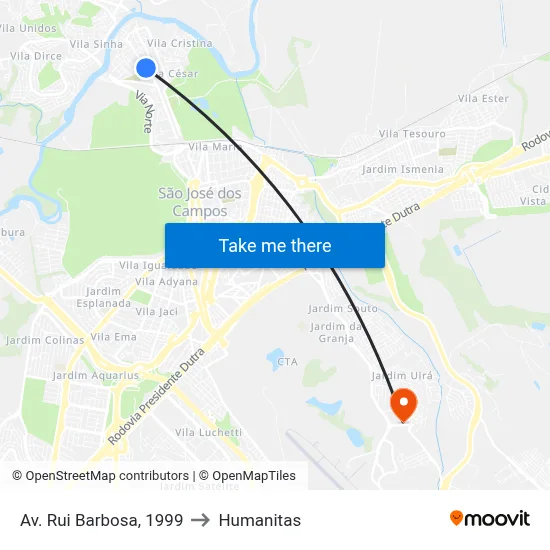 Av. Rui Barbosa, 1999 to Humanitas map