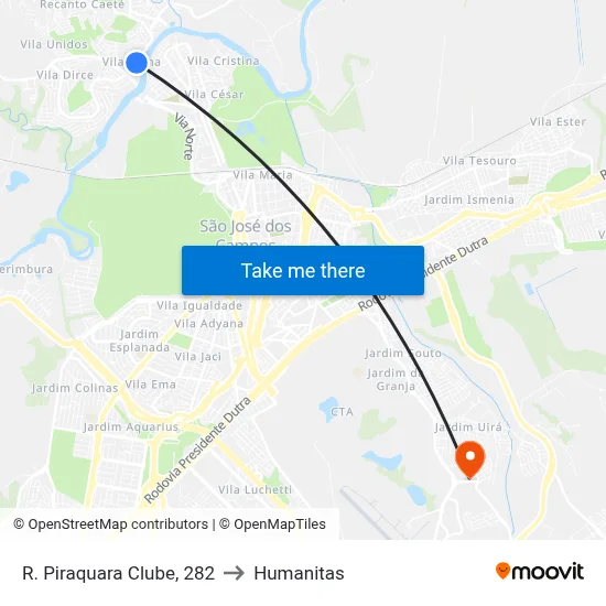 R. Piraquara Clube, 282 to Humanitas map