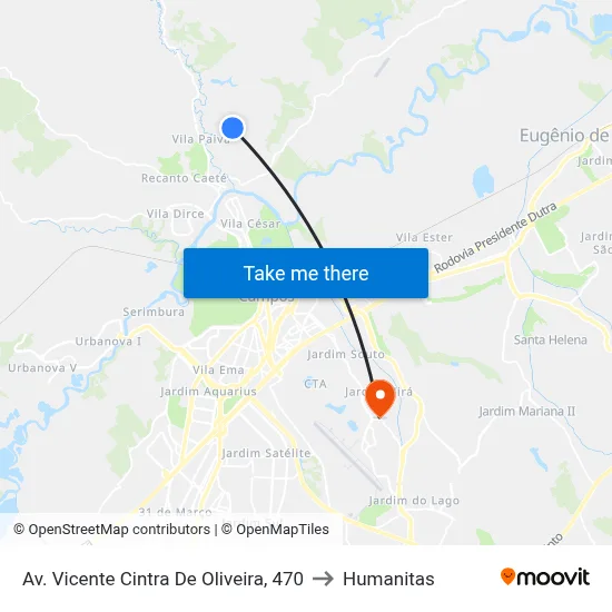 Av. Vicente Cintra De Oliveira, 470 to Humanitas map
