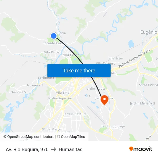 Av. Rio Buquira, 970 to Humanitas map