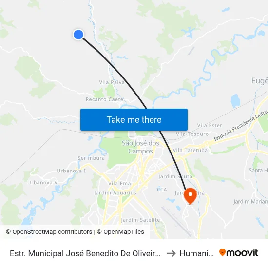 Estr. Municipal José Benedito De Oliveira, 1529 to Humanitas map